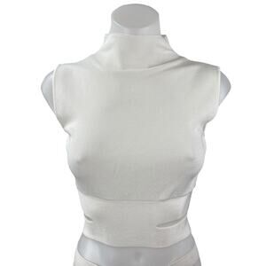 Zara Women's White Ribbed Knit Sleeveless Turtleneck Cutout Crop Top Size S